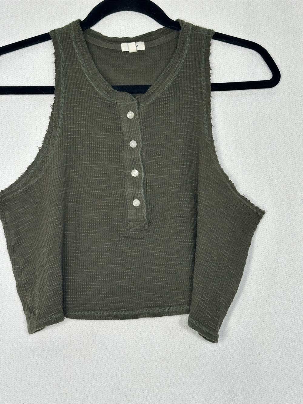 aerie Olive Green Sleeveless Henley Crop Tank